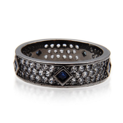 Blue Sapphire, White Topaz & 925 Sterling Silver Ring