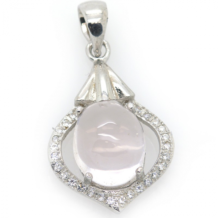 Rose Quartz and 925 Sterling Silver Pendant