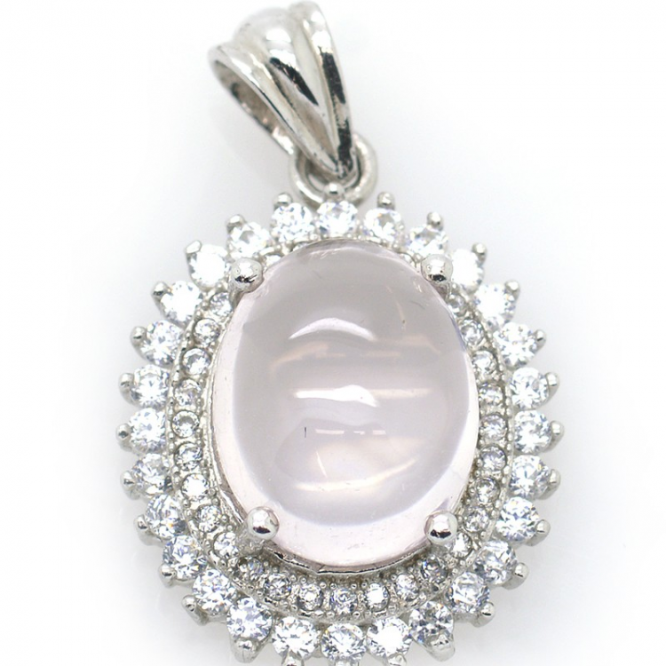 Rose Quartz and 925 Sterling Silver Pendant