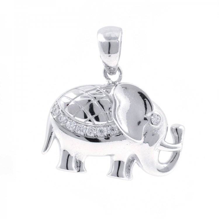 Pendentif éléphant en zircone et argent 925