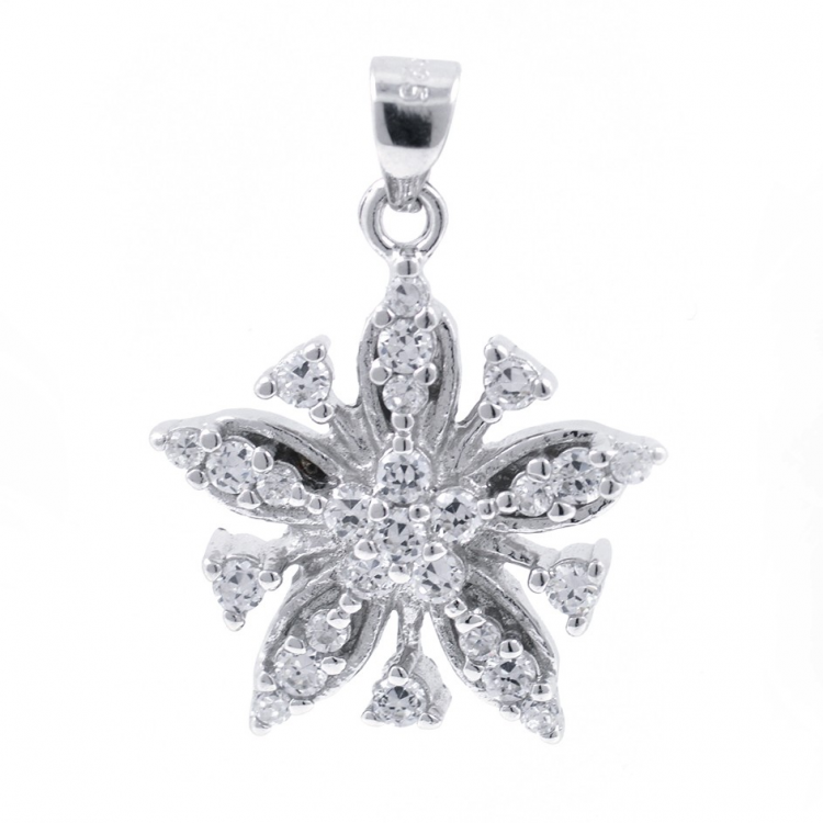 Zircons and 925 Silver Snowflake Pendant