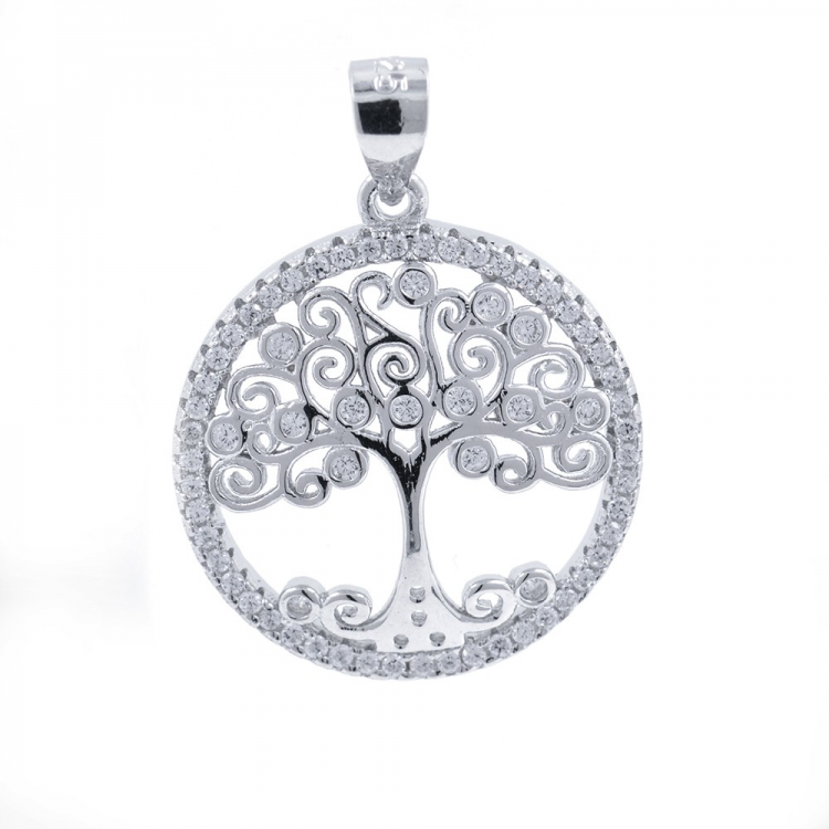 Zircons and 925 Silver Tree of Life Pendant