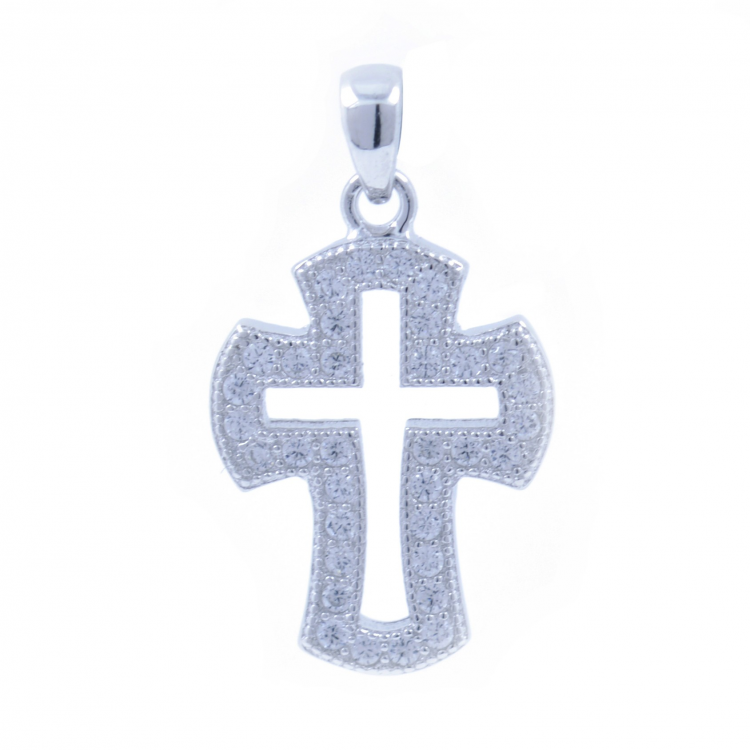 Pendentif croix en zircone et argent 925