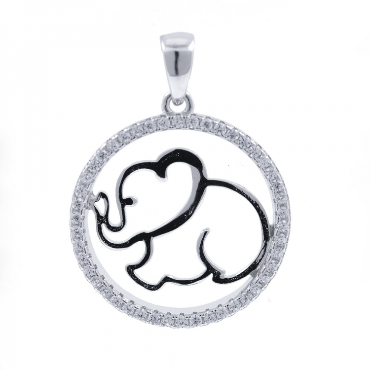 Pendentif éléphant en zircone et argent 925