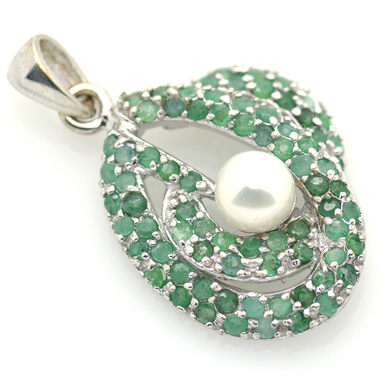 Emerald, Pearl and 925 Silver Pendant