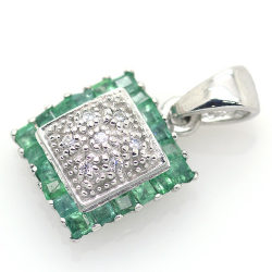 Emerald, Diamonds and 925 Silver Pendant