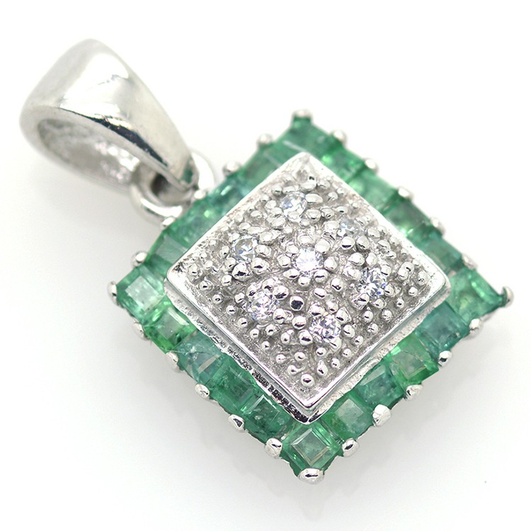 Colgante de Esmeralda, Diamantes y Plata 925