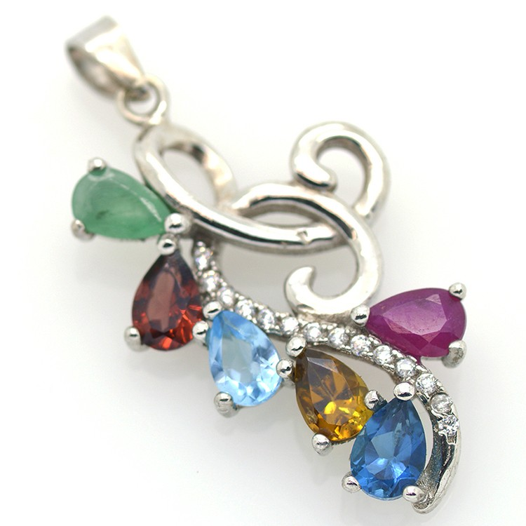 Multigems and Silver 925 Pendant