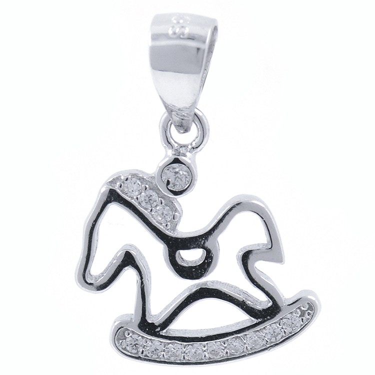 Pendentif cheval avec zircons et argent 925