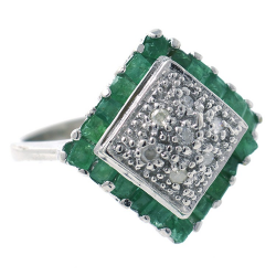 Emerald, Diamond and Silver 925 Ring