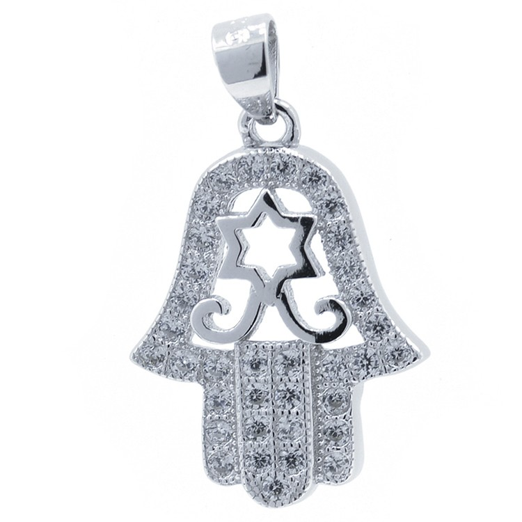 Pendentif main en zircone et argent 925