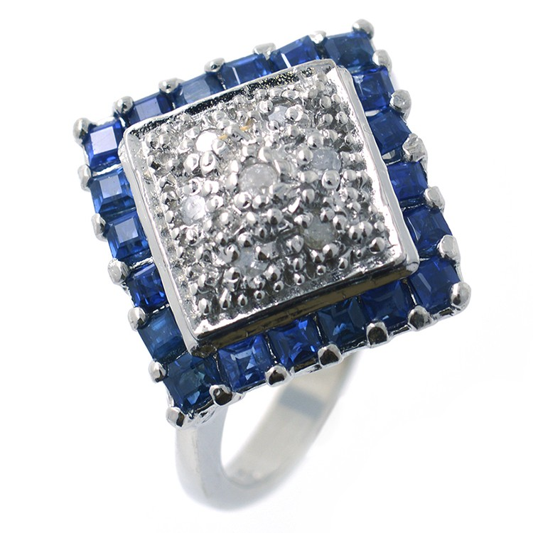 Saphir, Diamanten und Silber 925 Ring