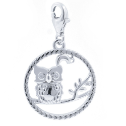 Breloque hibou zircone et argent 925