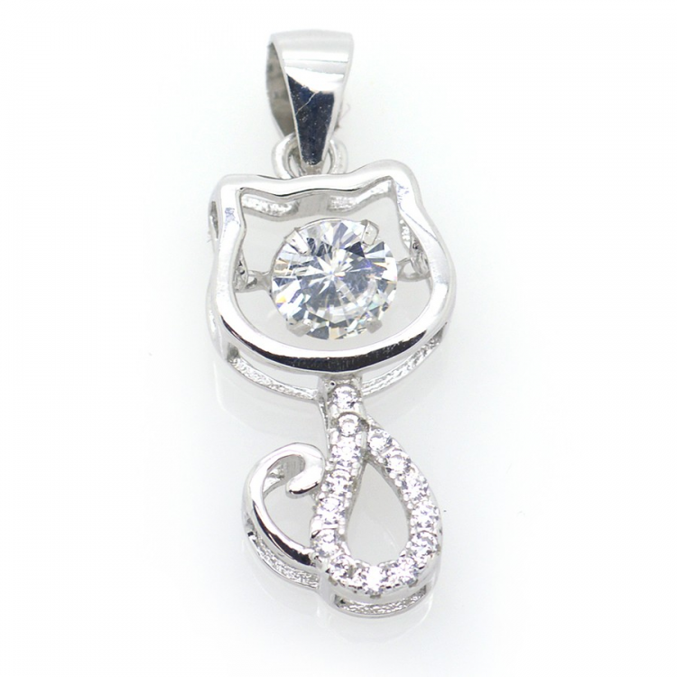 Pendentif Chat Zircons et Argent 925