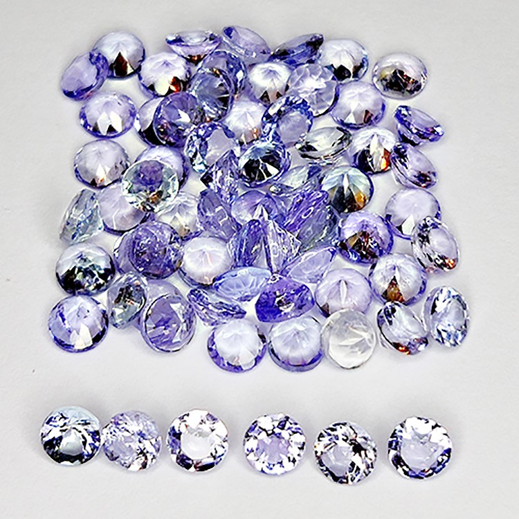 Tanzanite da 8,12 ct, taglio rotondo, 3 mm, 67 pezzi