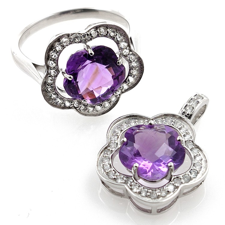 Set Amethyst und Weißer Topas in Silber 925