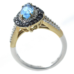 Topaz, diamonds, quartz and 925 silver ring