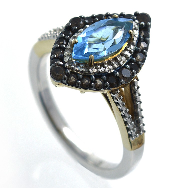 Topaz, diamonds, quartz and 925 silver ring