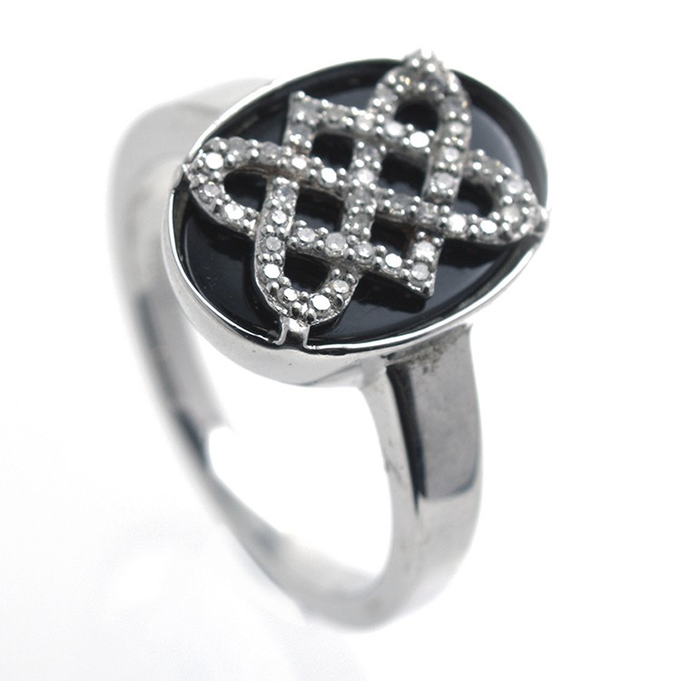 Diamonds, Onyx and Silver 925 Ring