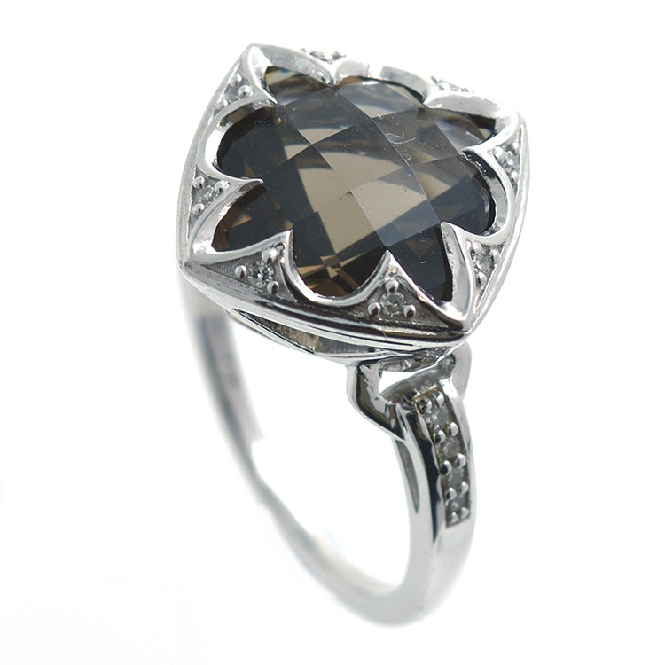 Smoky Quartz Ring, Diamonds and 925 silver