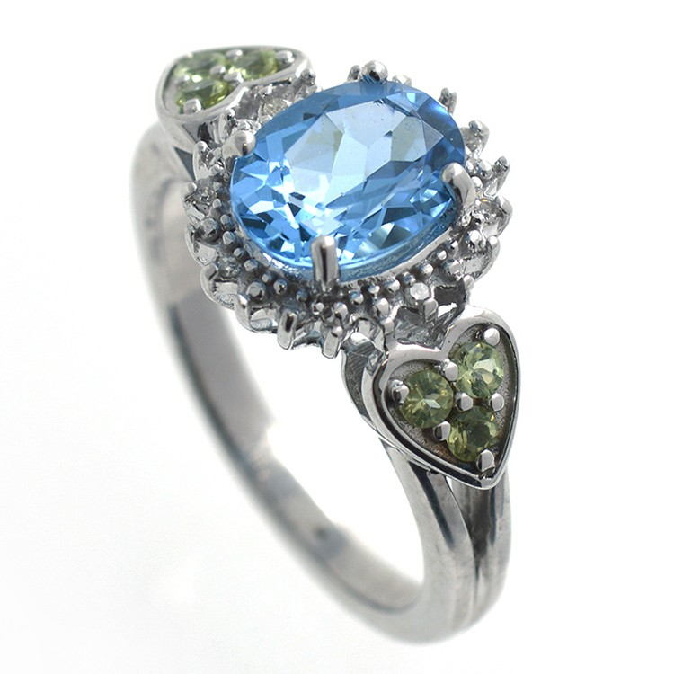 Topaz, Diamonds, Peridot and 925 silver ring