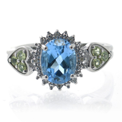 Topaz, Diamonds, Peridot and 925 silver ring