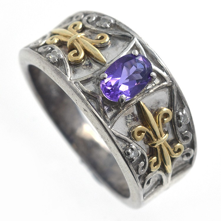 Amethyst, Diamanten und 925er Silberring