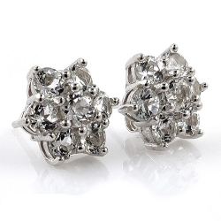 White Topaz or Black Spinel and 925 Silver Earrings