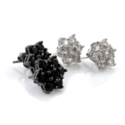 White Topaz or Black Spinel and 925 Silver Earrings