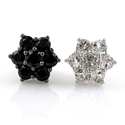 White Topaz or Black Spinel and 925 Silver Earrings