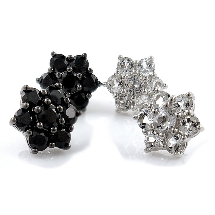 Boucles d'oreilles topaze blanche ou spinelle noire et argent 925