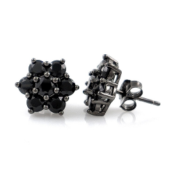 White Topaz or Black Spinel and 925 Silver Earrings