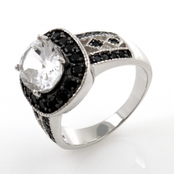 White Topaz and Black Spinel 925 Silver Ring