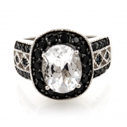 Bague en argent 925 avec topaze blanche et spinelle noire