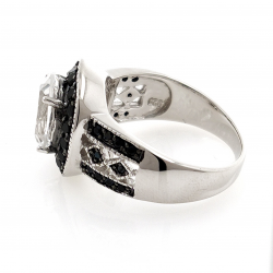 White Topaz and Black Spinel 925 Silver Ring