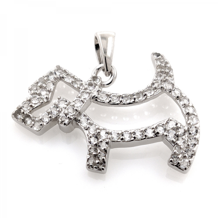 Pendentif chien topaze blanche et argent 925