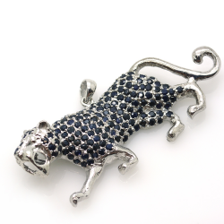 Sapphire and Silver 925 Panther Pendant / Brooch