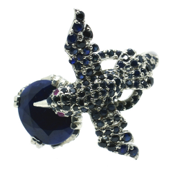 Bird Ring of Sapphires and Silver 925