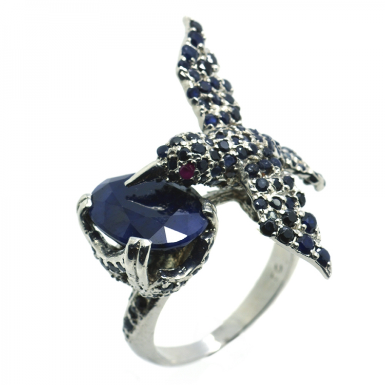 Bird Ring of Sapphires and Silver 925