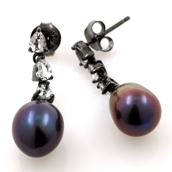 Boucles d'oreilles Perle noire et argent 925