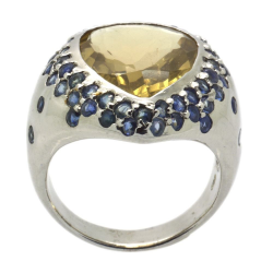 Lemon Quartz & Sapphire & 925 Sterling Silver Ring