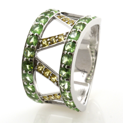 Bague et pendentif de Tsavorite et Saphir jaune avec Argent 925