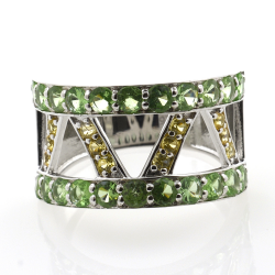 Bague et pendentif de Tsavorite et Saphir jaune avec Argent 925