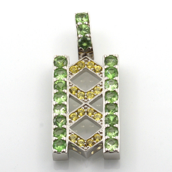 Bague et pendentif de Tsavorite et Saphir jaune avec Argent 925