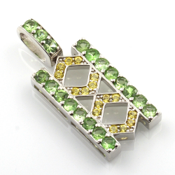 Bague et pendentif de Tsavorite et Saphir jaune avec Argent 925