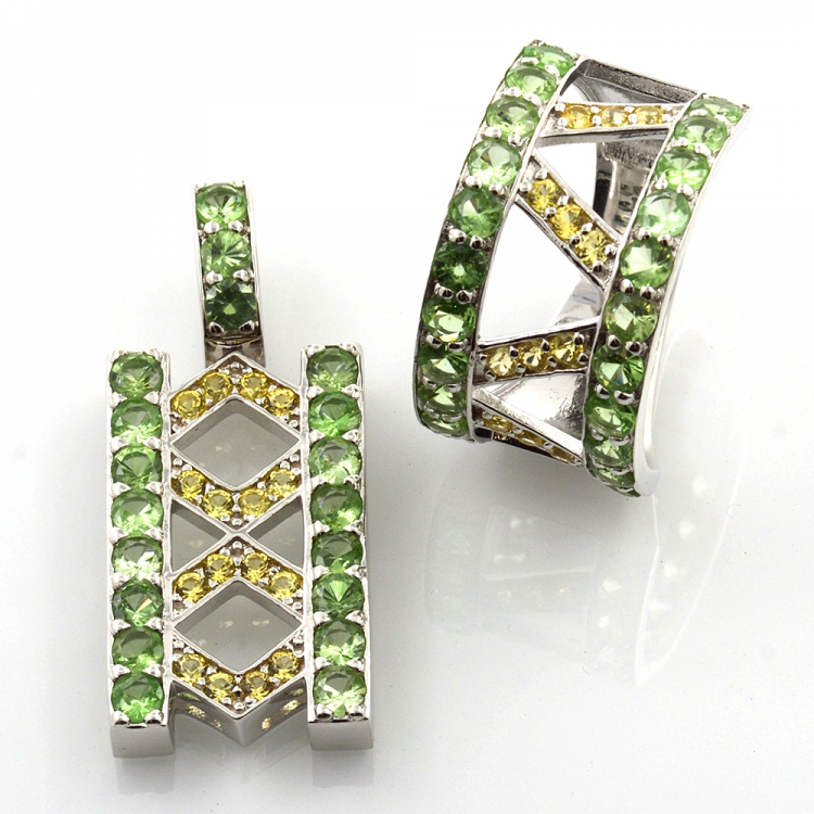 Ring and pendant of Tsavorite and yellow Sapphire with Silver 925