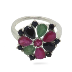 Ruby, Sapphire, Emerald & 925 Sterling Silver Ring