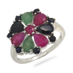 Ruby, Sapphire, Emerald & 925 Sterling Silver Ring