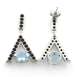 Silver 925 Blue Topaz and Black Spinel Earrings and Pendant