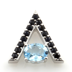 Silver 925 Blue Topaz and Black Spinel Earrings and Pendant